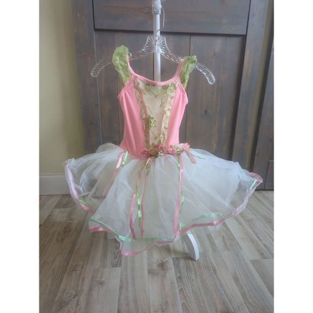 Girls sleeveless‎ pink green and white dance tutu